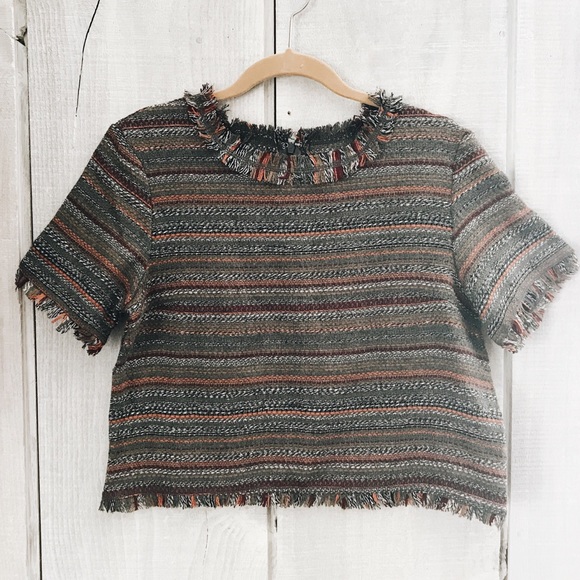 She and Sky Tops - NWOT She and sky crop top woven stripes frayed